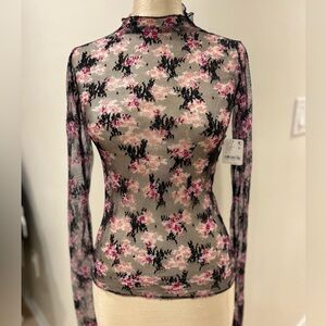 Free People Floral Mesh Long Sleeve Top
